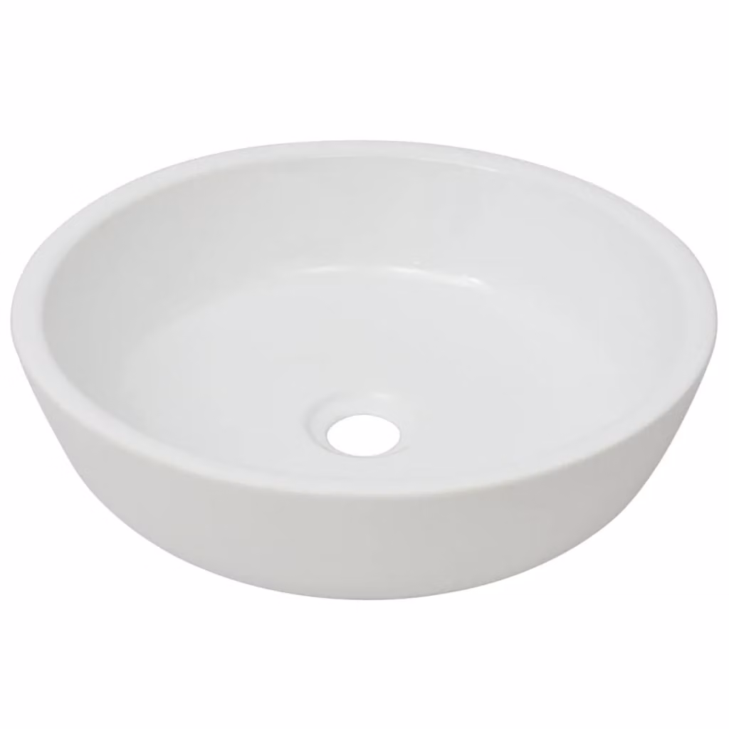 Lavandino Tondo in Vetroceramica Bianca 42x12 cm