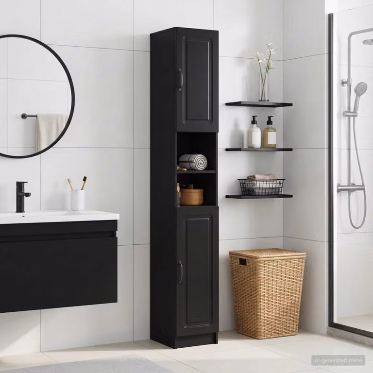 Armadio da bagno moderno vidaXL UTRECHT nero con ripiani interni e scaffale aperto
