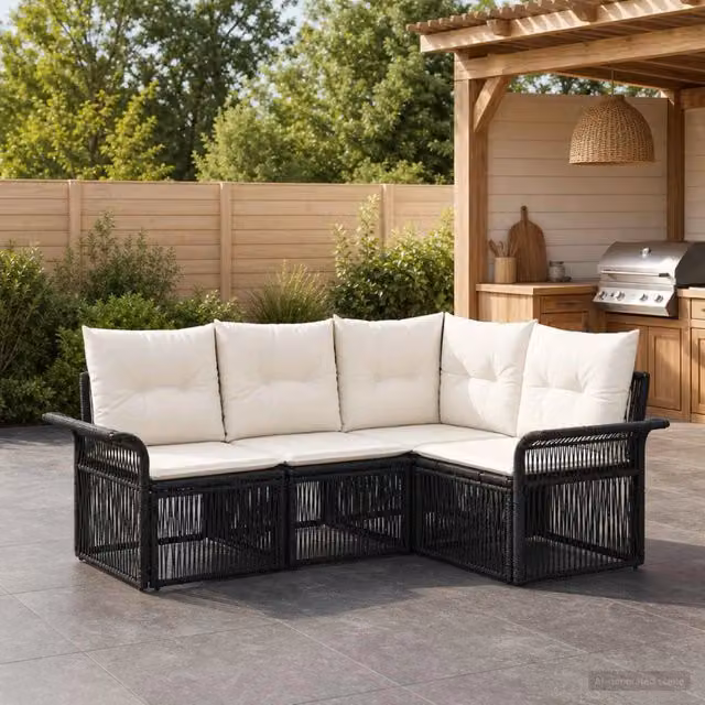 Set Divano da Giardino 4 pz Nero polyrattan 3434821