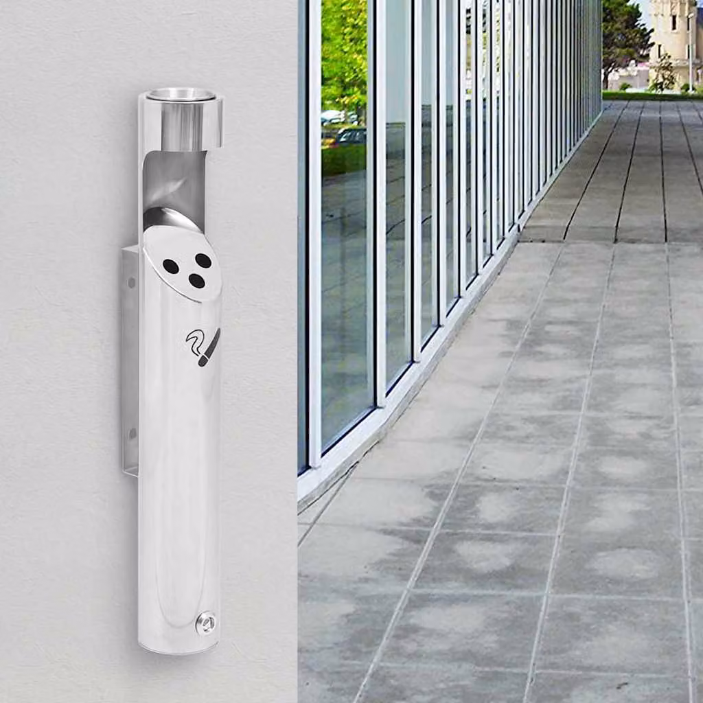 Posacenere da parete vidaXL in acciaio inox color argento, H: 60 cm, L: 9 cm, P: 9 cm