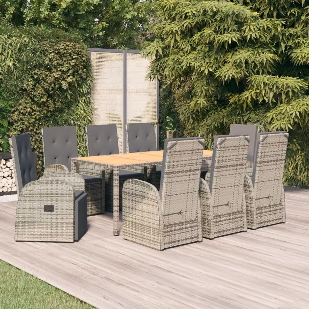 Maison Exclusive - Set da pranzo da giardino 9 pezzi con cuscini in polyrattan grigio