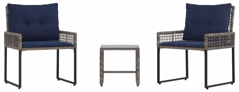 Set di Mobili da Esterno con cuscino 3 pcs Grigio e Blu Navy