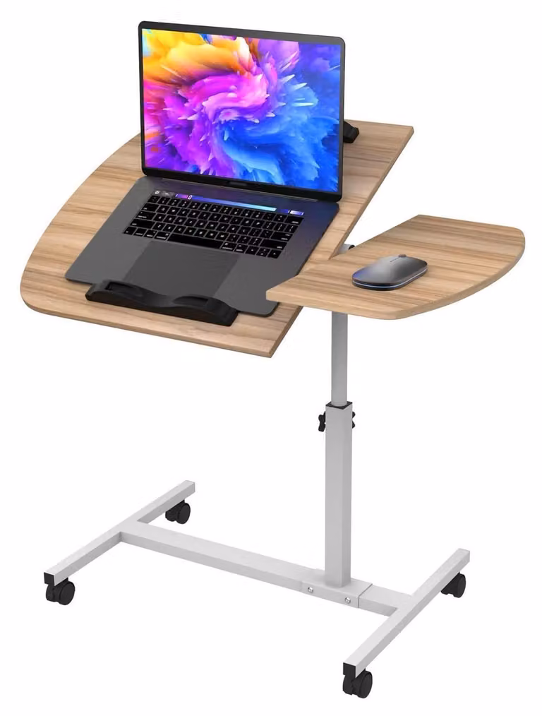 Tavolo regolabile in altezza per laptop, da 61 a 91 cm, dimensioni 60x40 cm. Tavolo da lavoro in piedi mobile con ruote, tavolo da mettere sopra il letto, piano girevole, tavolino in legno