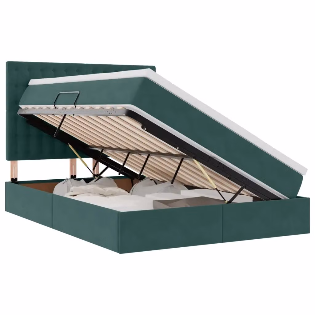 Letto con contenitore vidaXL in velluto verde scuro con base a sollevamento e porta USB L/P/H: 204 x 140 x 280 cm – 2