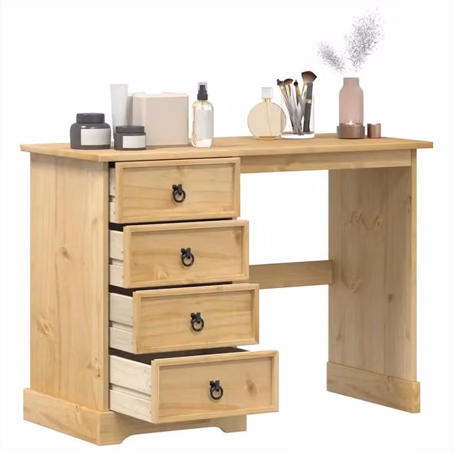Toeletta Corona vidaXL in legno massello di pino color marrone, stile rustico, L: 104 cm, P: 47 cm, H: 75 cm