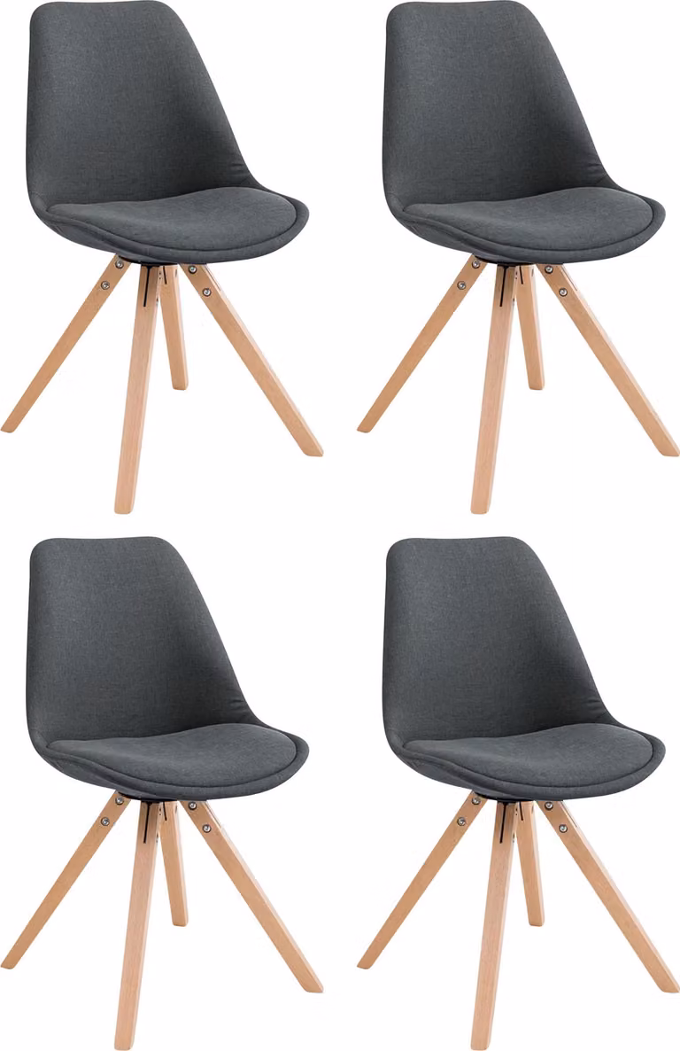 CLP 4 sedie per visitatori Toulouse in tessuto Square con cuscino di seduta e gambe angolari in legno, grigio scuro, struttura color naturale