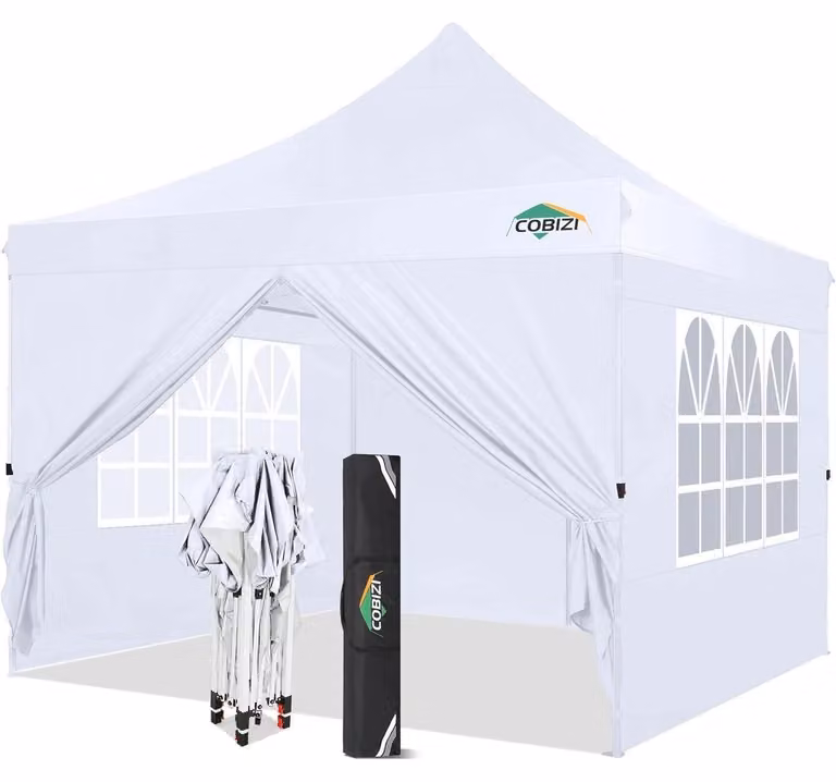 Tenda da campeggio bianca, 3x3 metri, con 4 pannelli laterali