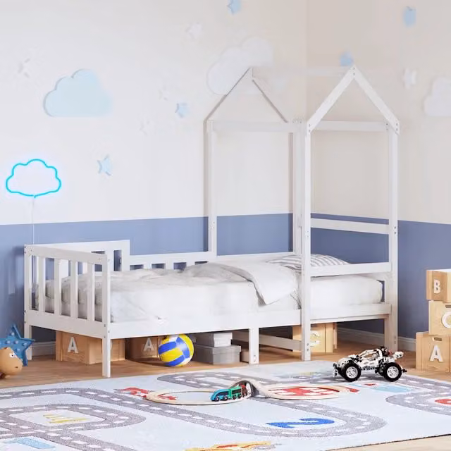 Dormeuse con Tetto 80x200 cm Bianco in Legno Massello di Pino 3282265