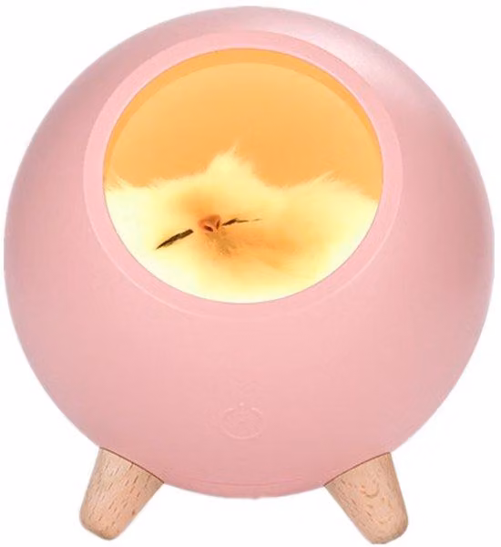 Lampada da comodino a forma di gattino coccoloso, ricaricabile tramite USB, con funzione touch, rosa