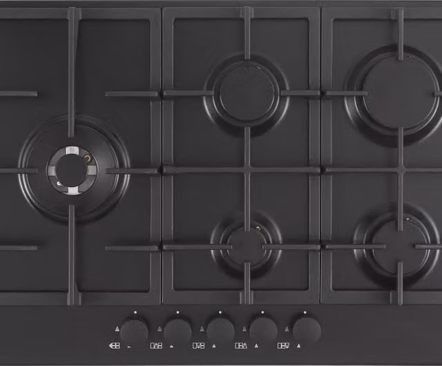 Piano cottura a gas Schock STR85THBKN con 5 fuochi e griglie in ghisa, colore nero, L: 75 cm