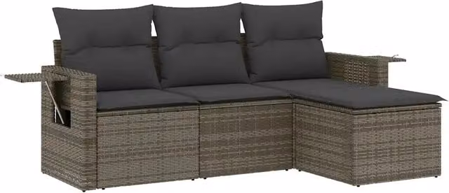 Set Divani da Giardino 4 pz | Set Salotto da Giardino con Cuscini in Polyrattan Grigio