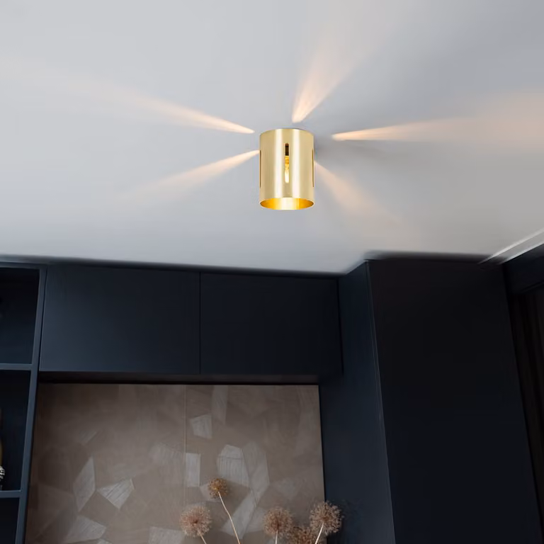 QAZQA - Plafoniera di design I plafoniera I lampada I luce oro I ottone con effetto luce - Yana I soggiorno I camera da letto - cilindro in alluminio - LED adatto E27