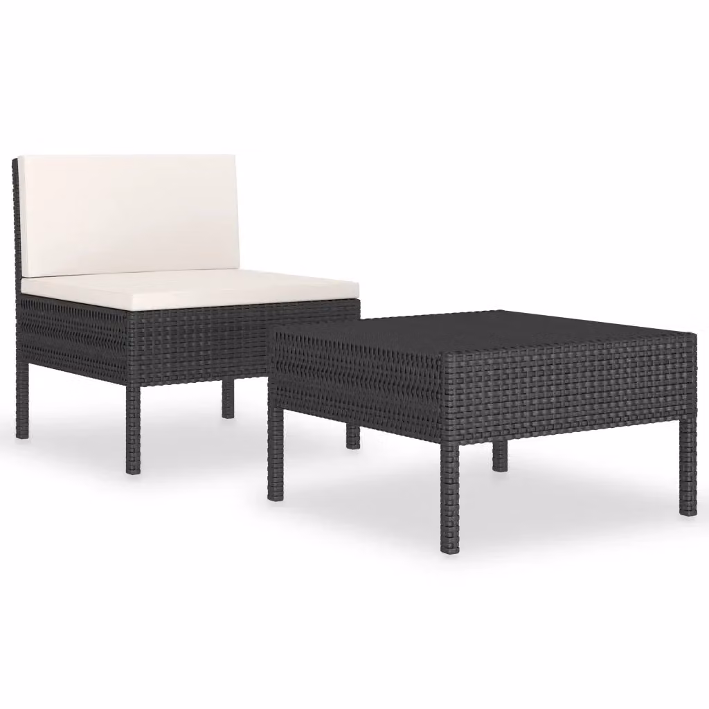 Set da giardino moderno vidaXL composto da divano a 2 posti e tavolino con cuscini bianchi e struttura in metallo nero – 2