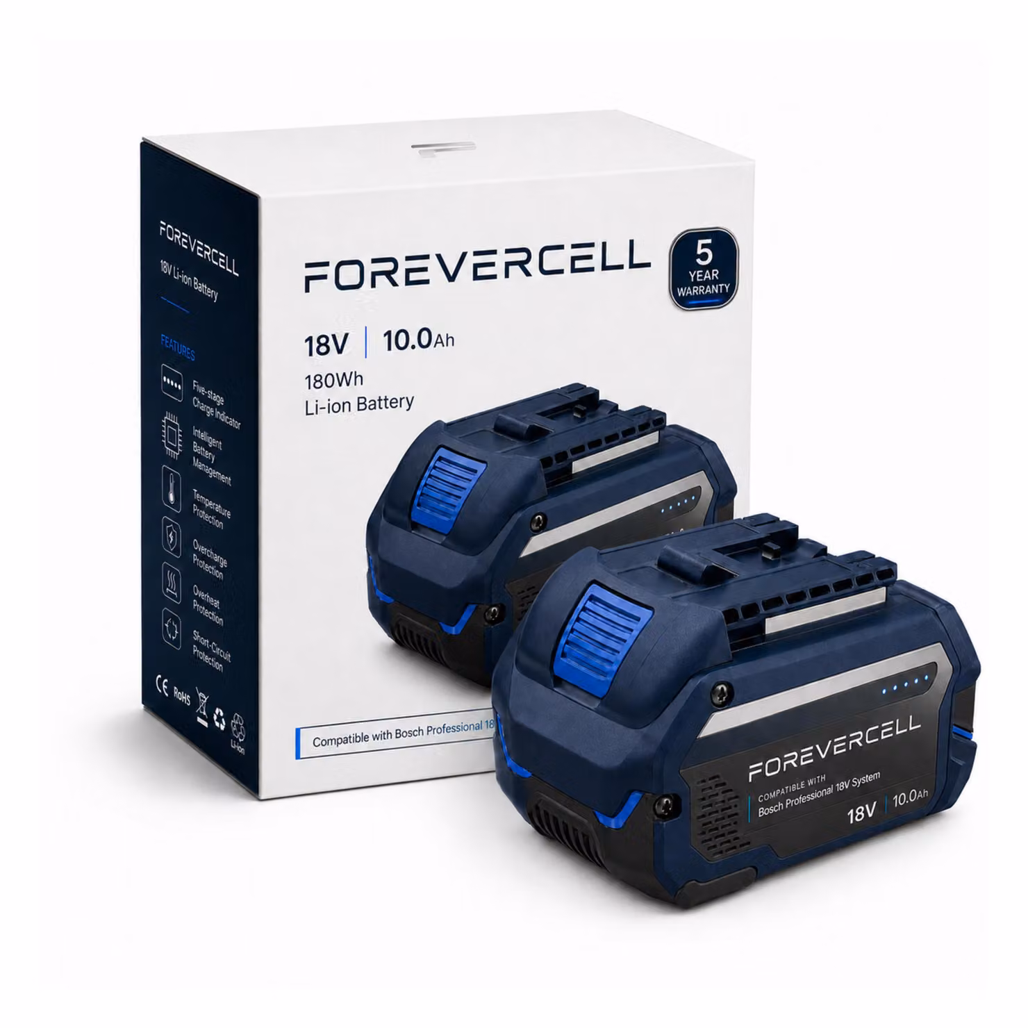 Batteria Forevercell ProCore da 10,0 Ah, 18V, compatibile con il sistema Bosch Professional 18V