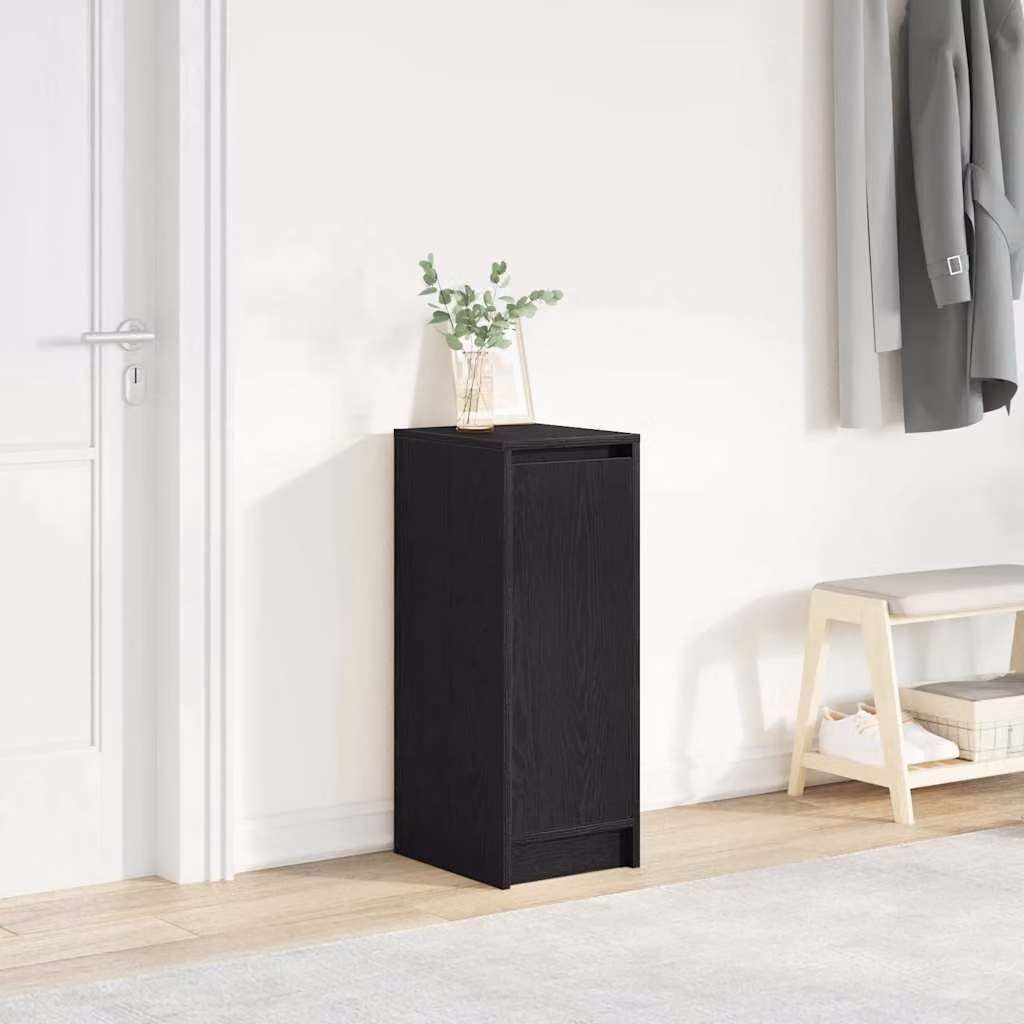 Scarpiera moderna vidaXL in legno nero opaco con ante a battente, da appendere al muro, L: 29,5 cm, P: 34 cm, H: 76 cm