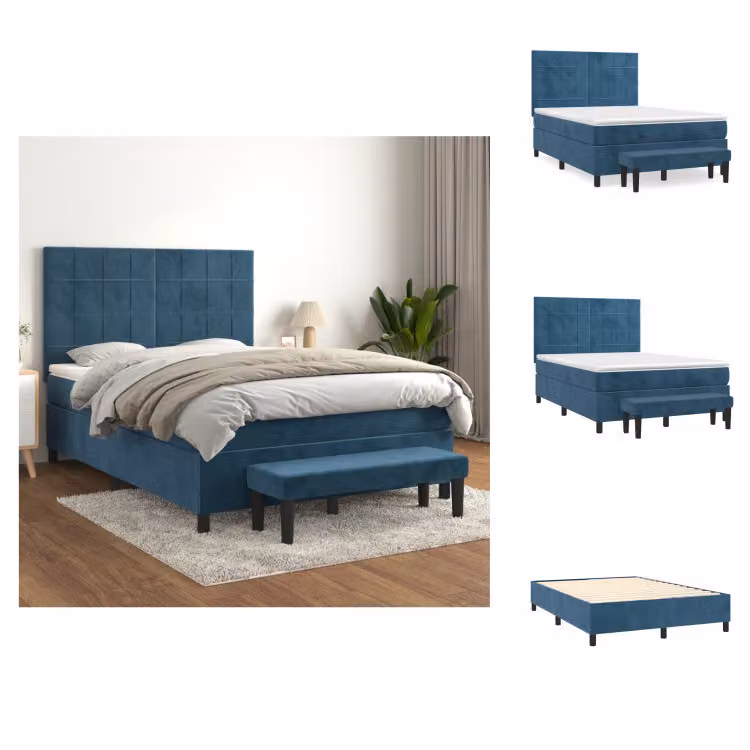 vidaXL Letto a molle con materasso blu scuro 140x200 cm in velluto - Letti e strutture letto