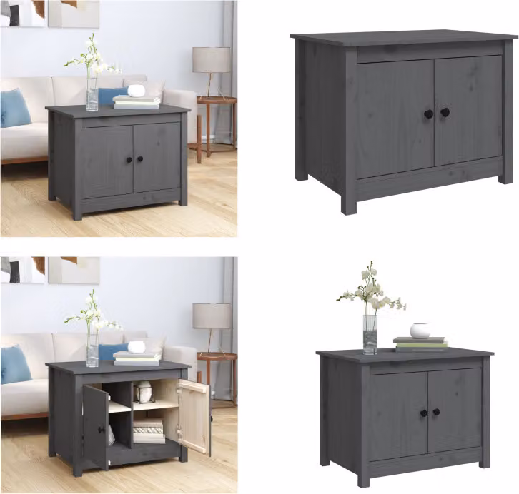 vidaXL Tavolino grigio 71x49x55 cm in legno di pino massiccio - Tavolino - Tavoli da caffè - Tavolino - Tavolino da divano