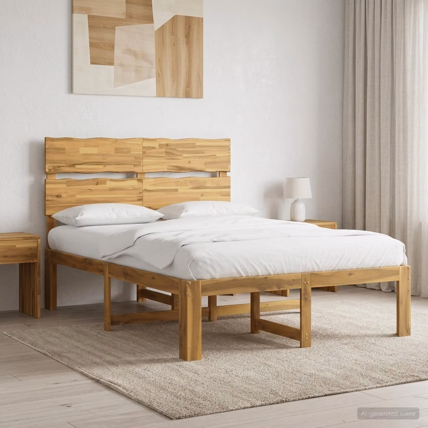 Letto matrimoniale con testiera vidaXL ROSTOCK in legno di acacia bianco L 140 cm x P 190 cm
