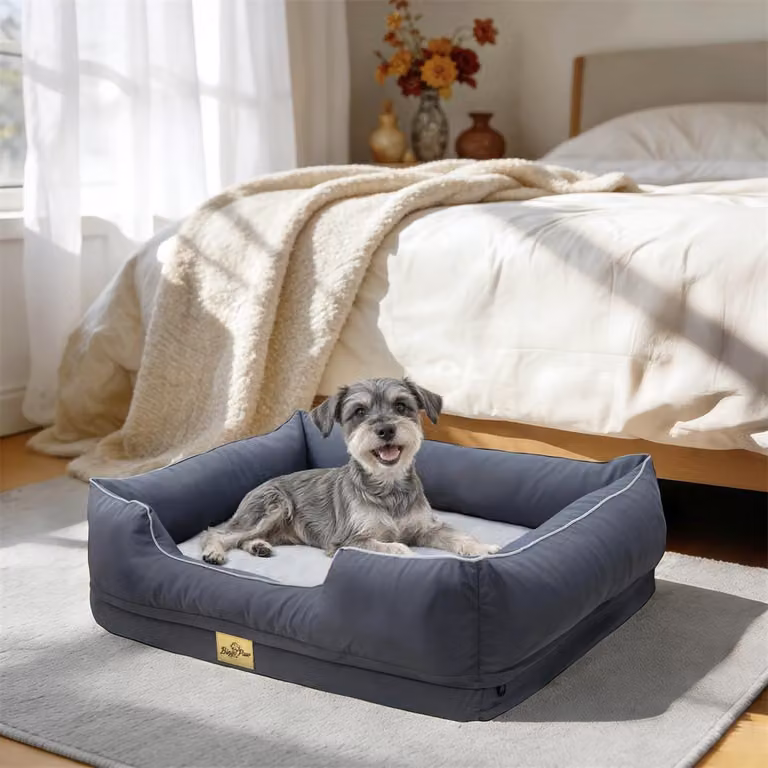 WISFOR Lettino per cani, divanetto per cani, cuscino per cani, bordi rialzati, rivestimento impermeabile e lavabile, sfoderabile, M: 77x63x18 cm, grigio
