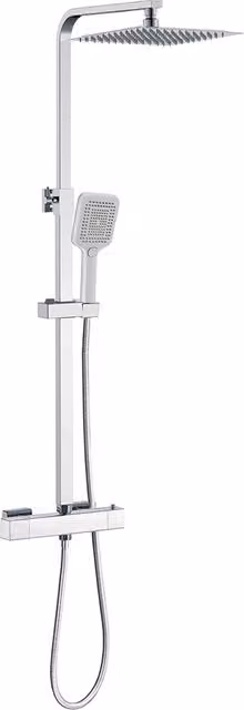 AICAIT Colonna doccia quadrata con soffione quadrato 30x30cm in acciaio inox cromato, sistema doccia a 38℃ antiscottature