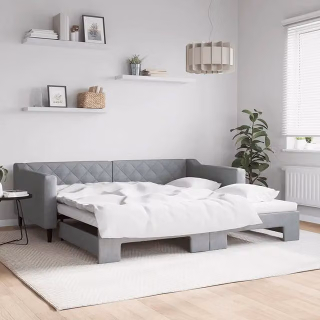 Divano Letto Moderno vidaXL con Letto Estraibile in Tessuto Grigio L/P/H: 223 x 110 x 67 cm, Letto aggiuntivo 100 x 200 cm – 1