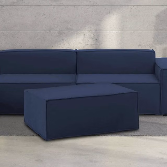 Pouf da salotto Talamo Italia in tessuto imbottito blu L: 100 cm, P: 70 cm, H: 43 cm