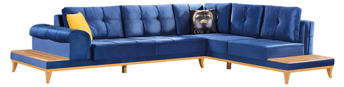 Ecksofa Blau Stoff L-Form Sofa Couch Design Couch Polster Textil Modern Sofas