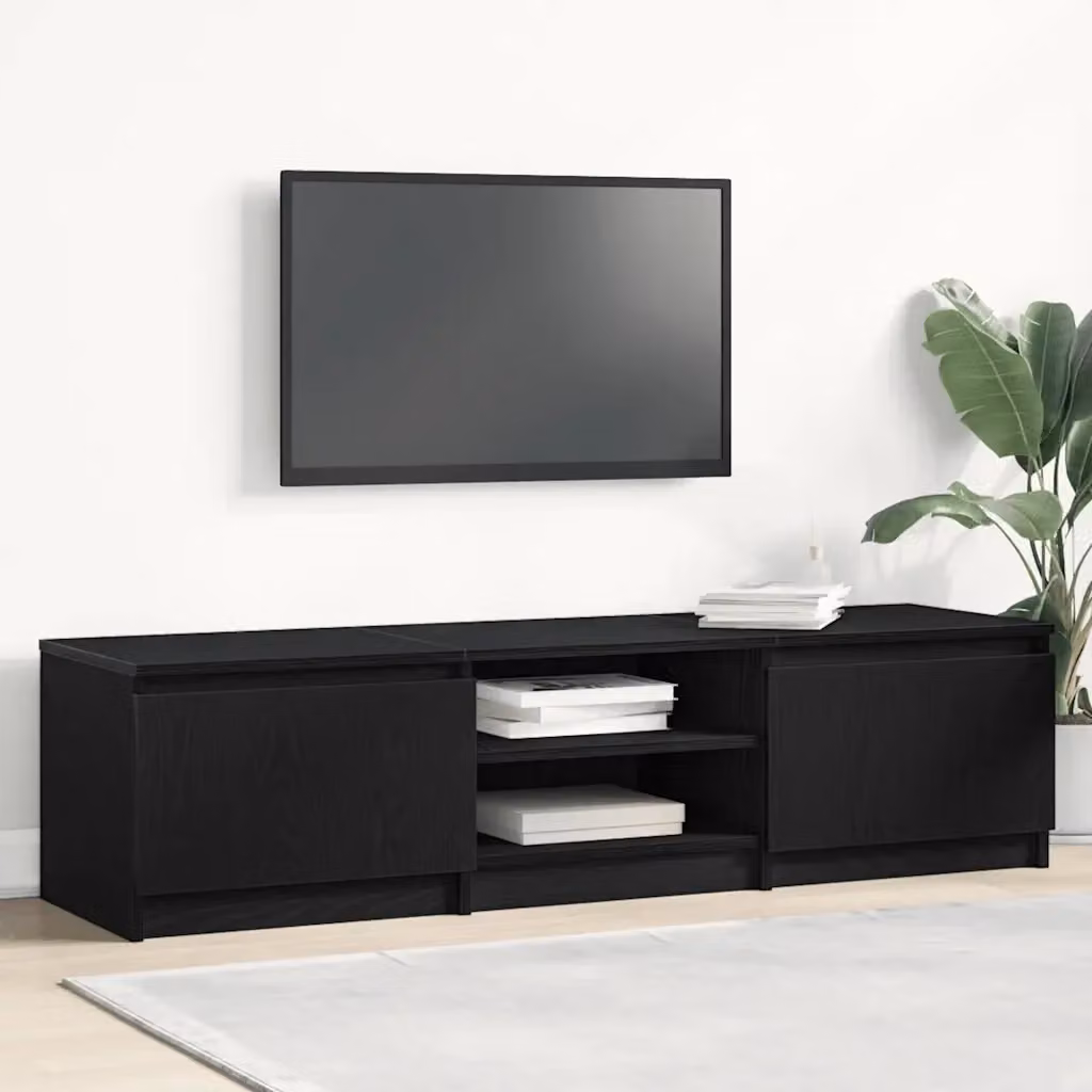 Mobile porta TV moderno in legno multistrato nero L: 140 cm, P: 40 cm, H: 36 cm – 2