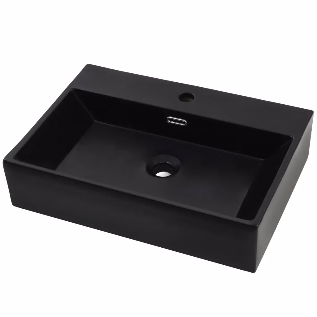 Lavandino in ceramica con foro per rubinetto vidaXL nero L: 60,5 cm, P: 42,5 cm, H: 14,5 cm – 2