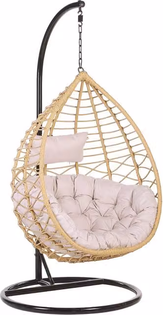 Sedia sospesa a poltrona Beliani in rattan beige con struttura in metallo stile boho per interni ed esterni