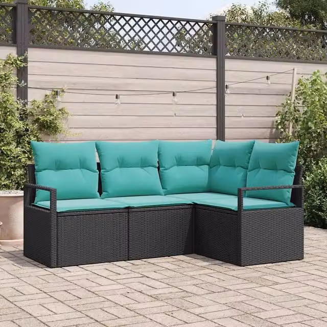 Set di divani 4 pz Nero polyrattan 3346366