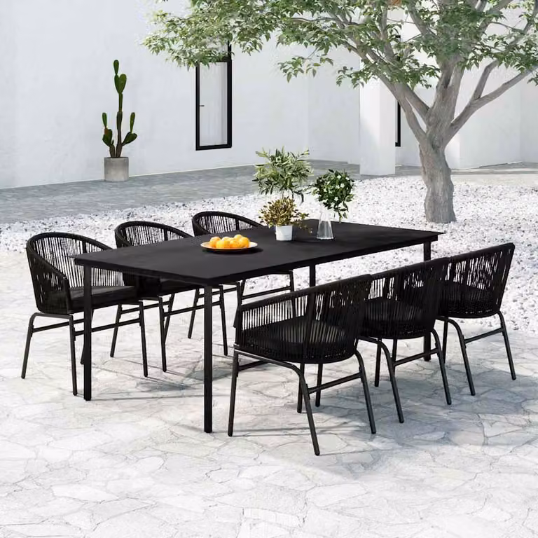 Set da pranzo da giardino moderno vidaXL in metallo e vetro nero, 7 pezzi