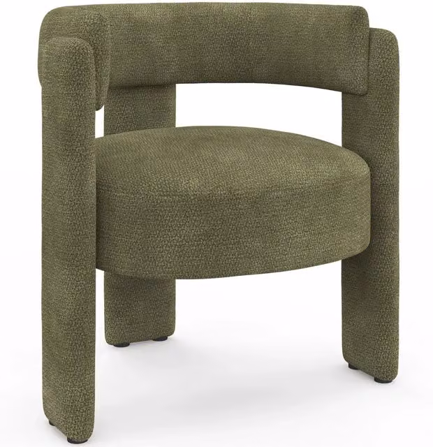 IDMarket Poltrona treppiede GUSTAVE in ciniglia verde con struttura in legno e braccioli