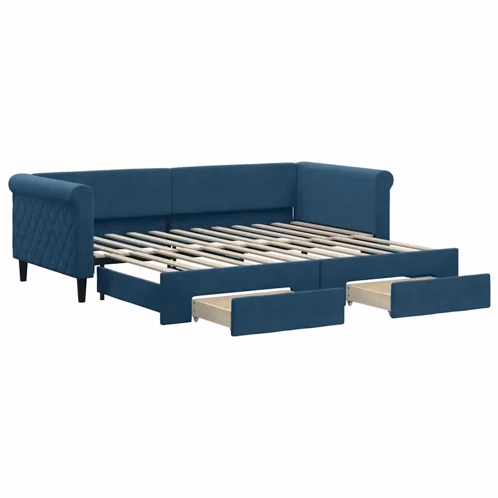 Divano Letto Estraibile con Cassetti vidaXL in Velluto Blu 90x200 cm – 2