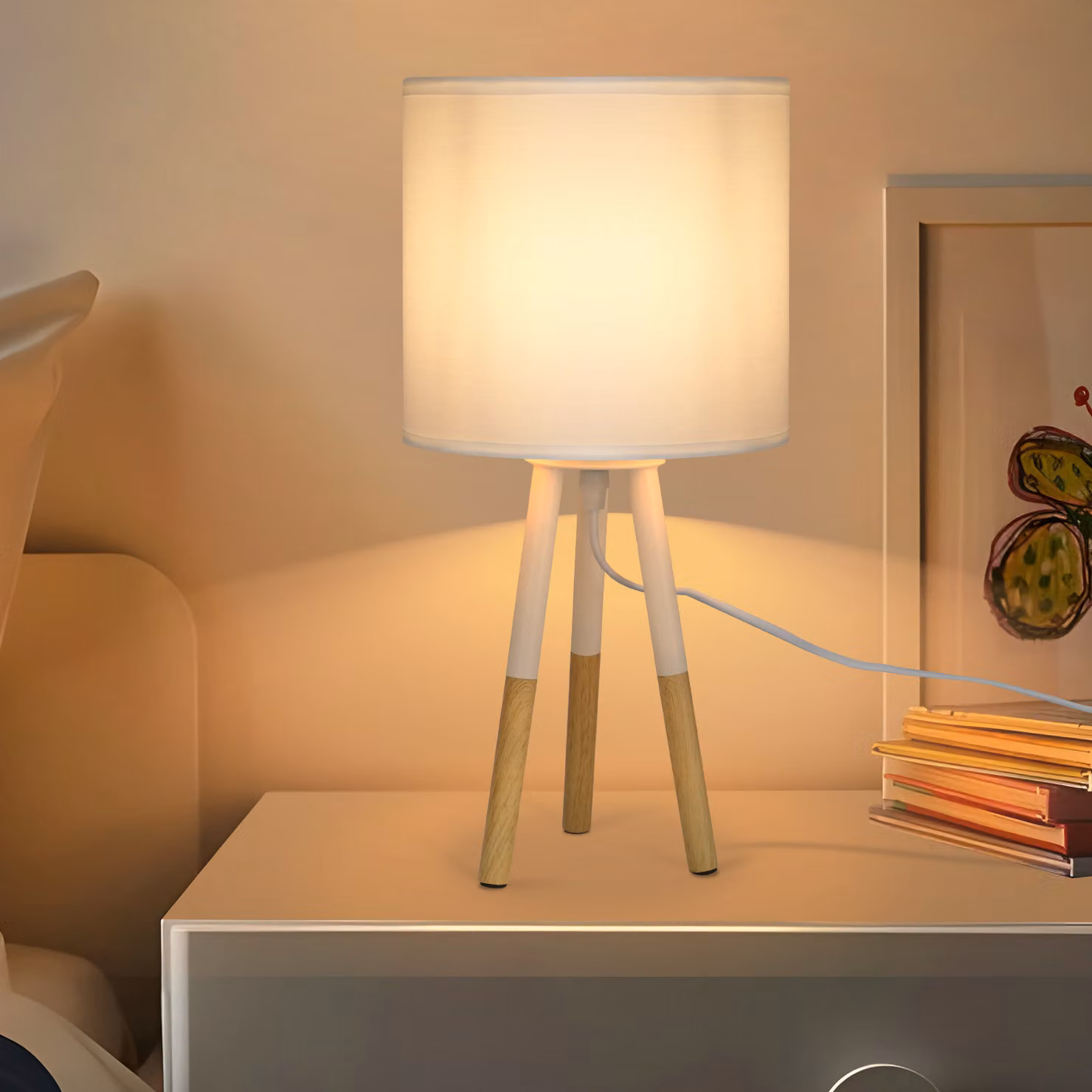ZMH lampada da comodino bianco camera da letto legno E27 soggiorno stile country lampada da tavolo per letto sala da pranzo tavolo da pranzo hotel bar caffè