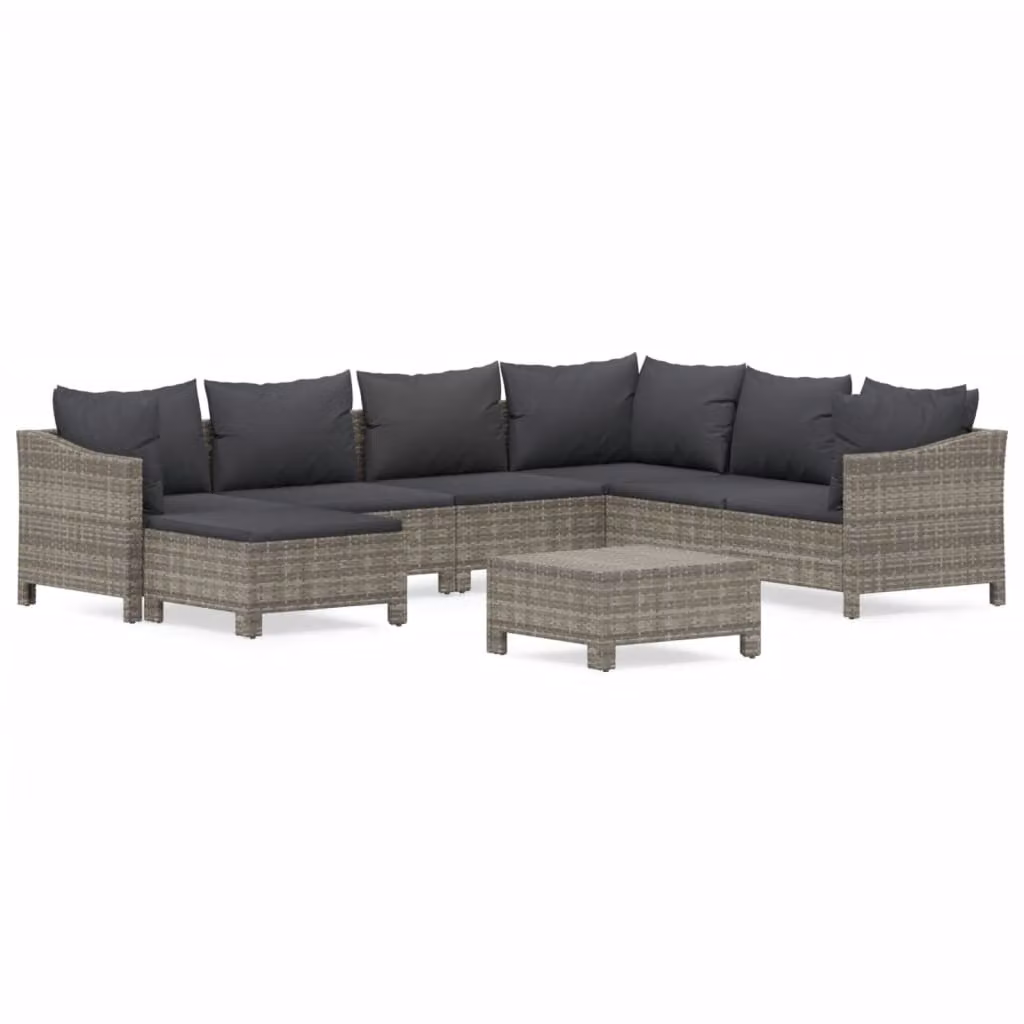 Set Divani da Giardino 8 pz con Cuscini in Polyrattan Grigio