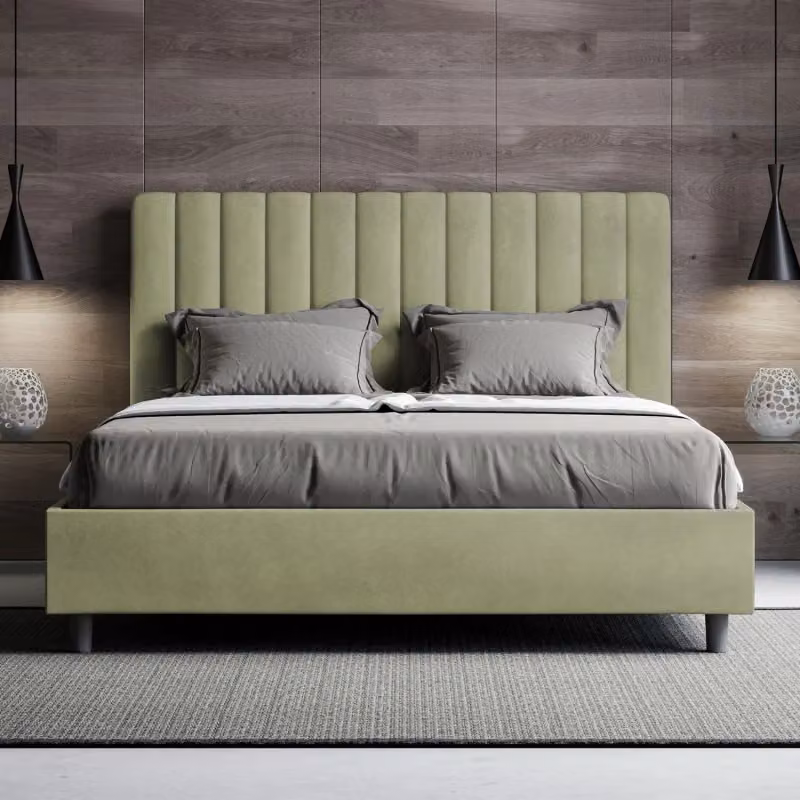Letto matrimoniale francese imbottito con contenitore Ityhome Agueda in microfibra colore verde L: 140 cm, P: 210 cm – 2