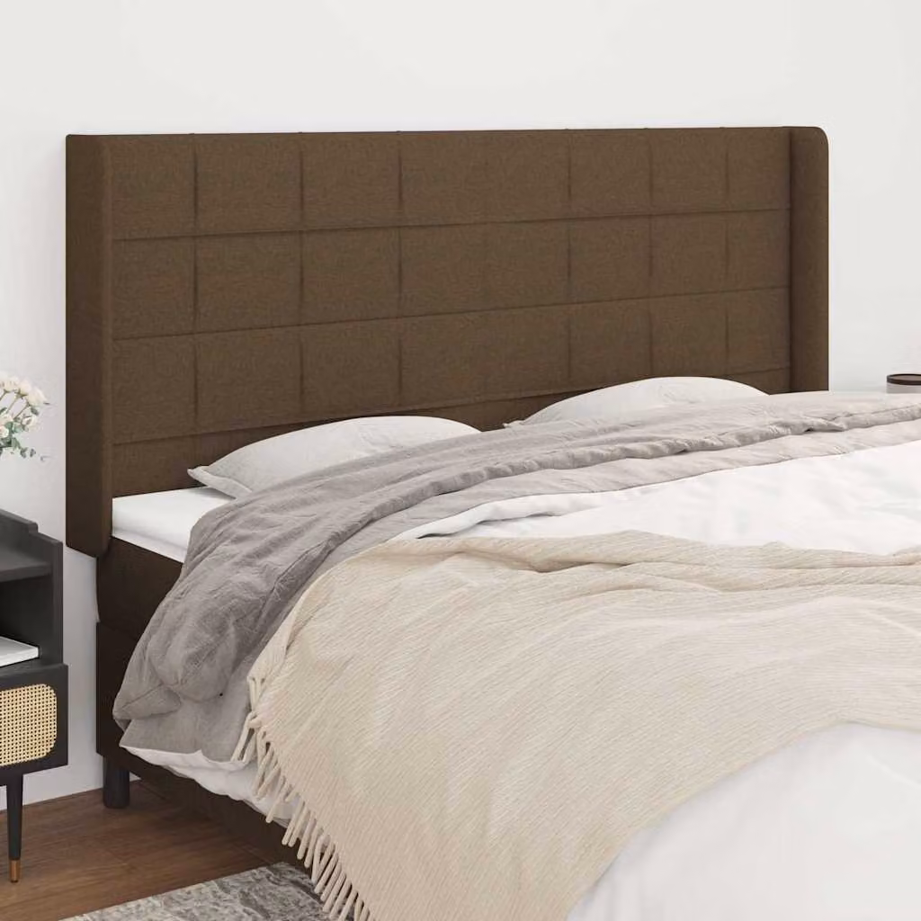 Testiera ad orecchio vidaXL in tessuto marrone scuro L: 203 cm, P: 16 cm, H: 118/128 cm