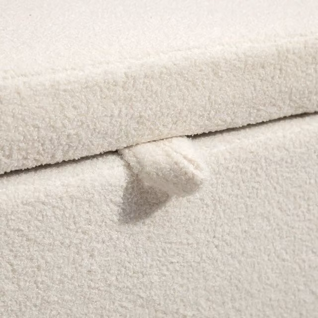 Panca contenitore con coperchio e seduta imbottita, gambe in acciaio, rivestimento in pile - bianco crema