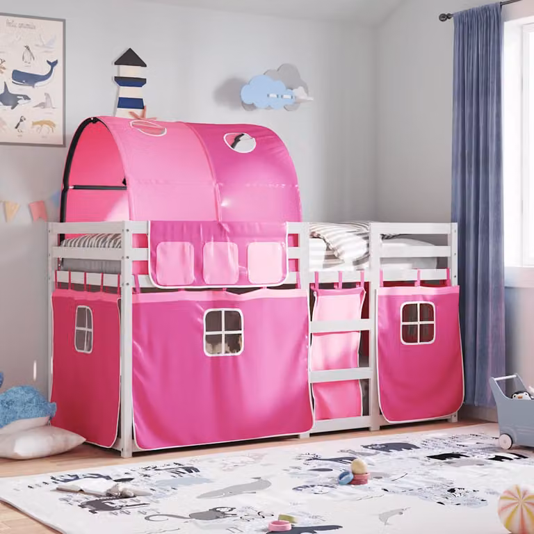 Letto a Castello per Bambini vidaXL in Legno di Pino Rosa e Bianco 80x200 cm