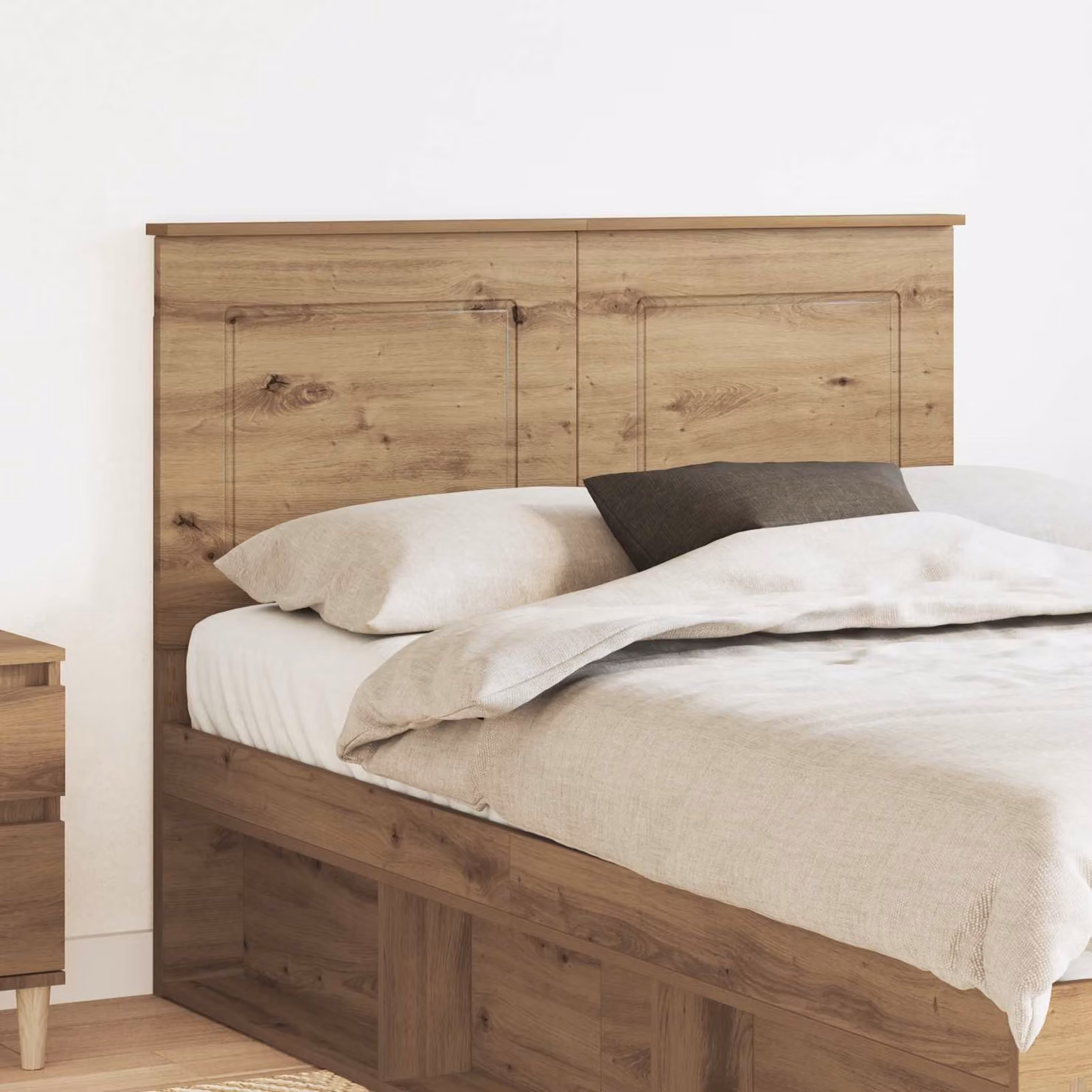Testiera per letto vidaXL in legno ingegnerizzato color rovere, design minimalista marrone opaco, L: 138,0 cm, H: 7,0 cm, P: 33,7 cm