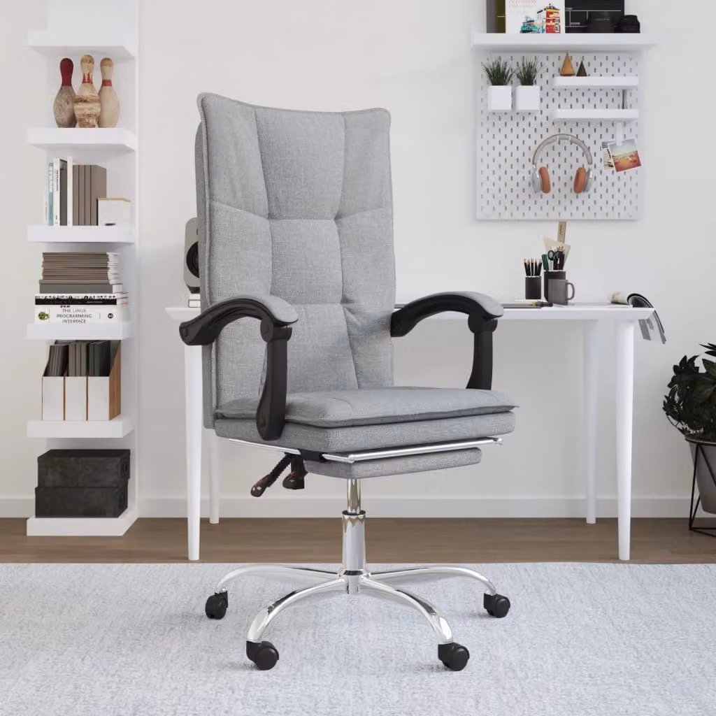 The Living Store Sedia da ufficio con funzione reclinabile Tessuto grigio chiaro