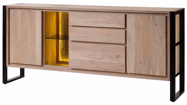 MASSIVMOEBEL24 | Credenza in legno di acacia / legno riciclato 200x40x90 laccato naturale DENVER #112