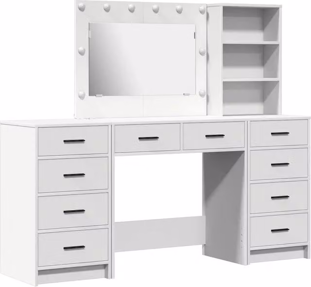 Toeletta | Tavolo da Trucco con cassetto 3 pz Bianco Legno multistrato