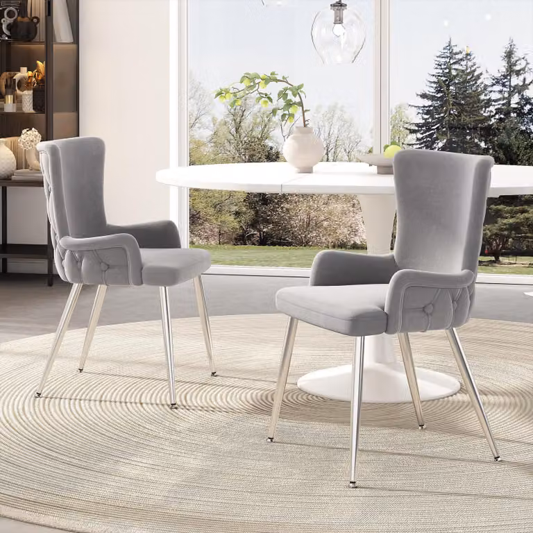 Abrihome sedie per sala da pranzo set di 2 sedie in velluto, sedia da cucina sedia imbottita con gambe di supporto in metallo, grigio