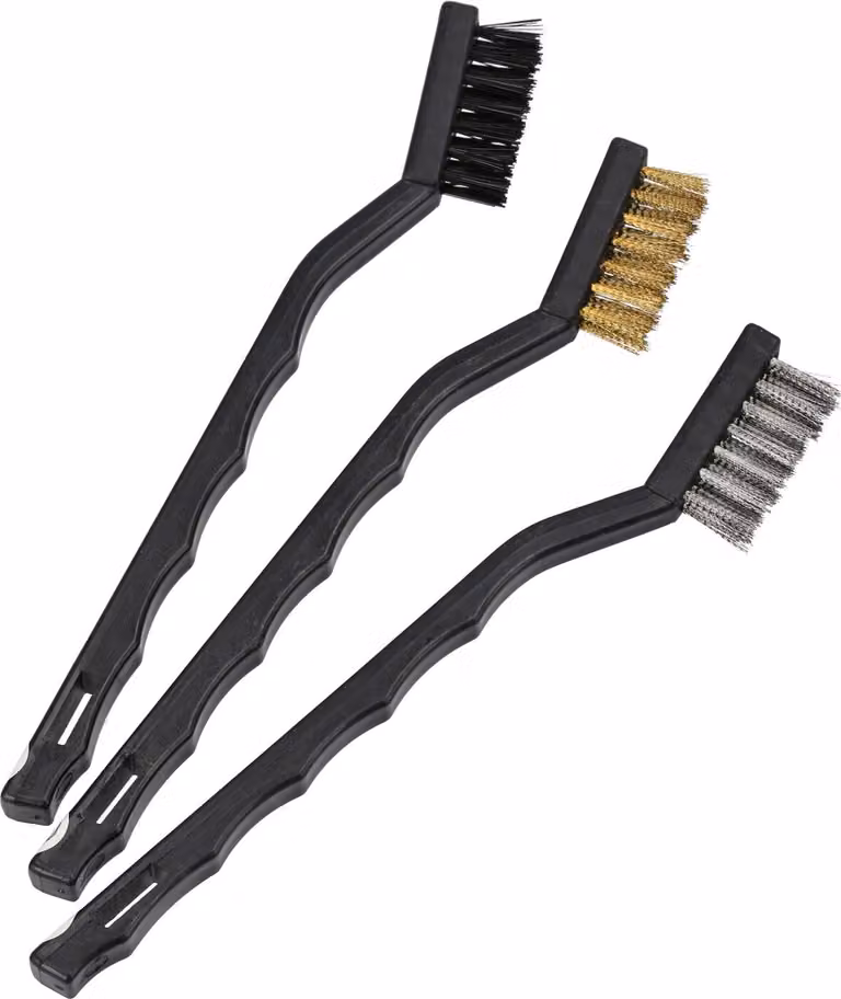 Set: spazzole da officina, 175 mm, 3 pezzi, acciaio, ottone, plastica
