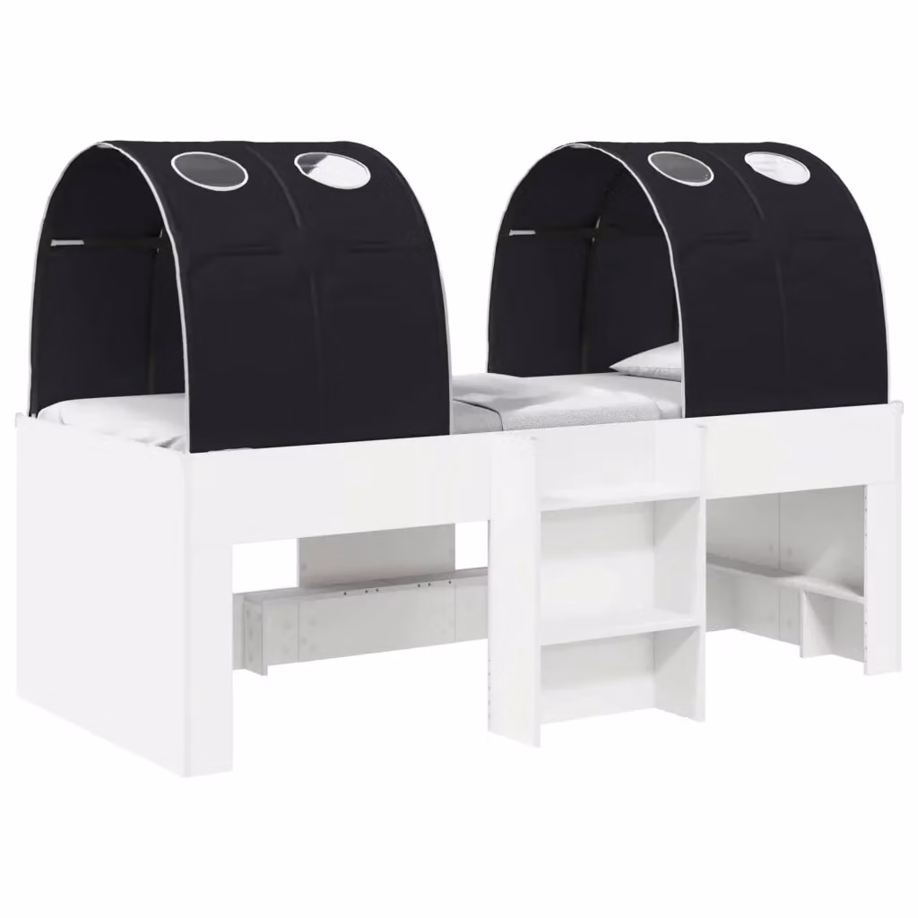 Letto singolo rialzato per bambini vidaXL con struttura a casetta e tunnel, Bianco e Nero, L: 203 cm, P: 120 cm, H: 111 cm – 2