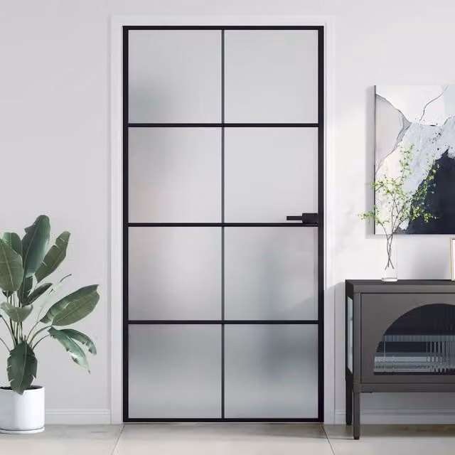 Porta interna moderna vidaXL in alluminio e vetro temperato nera, reversibile, L: 102,5 cm, H: 201,5 cm