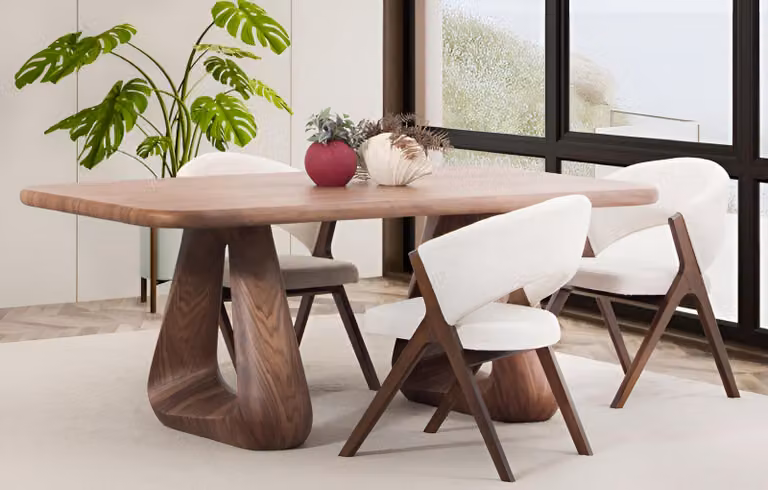 Beige Stoffstühle Esszimmermöbel Holzfüße Exklusives Stuhl-Set