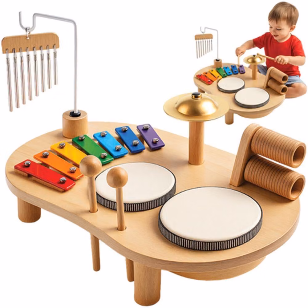 Tavolo didattico musicale in legno - Sviluppo sensoriale per bambini piccoli